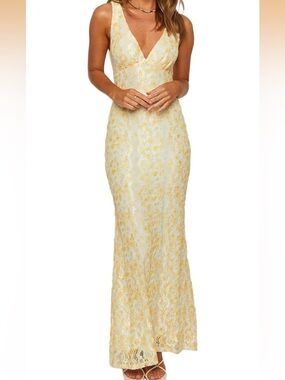 Yellow Lace V-Neck Women’s Dress